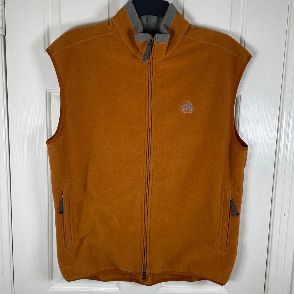 Vintage Nike ACG Therma-Fit Fleece Vest Men XL Burnt Orange Zip Thermal Layer